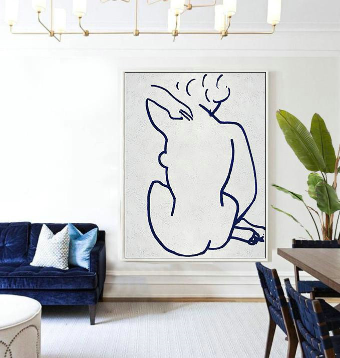 Hand Painted Extra Large Abstract Painting,Buy Hand Painted Navy Blue Abstract Painting Nude Art Online,Large Living Room Wall Decor